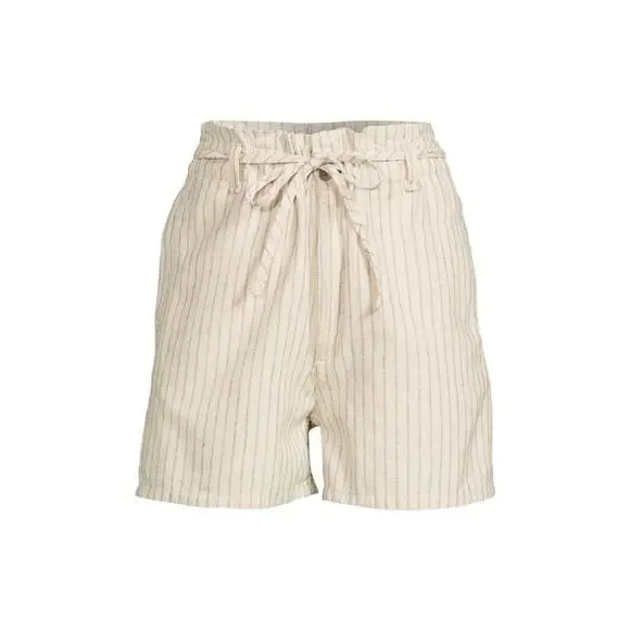 rag & bone Striped Shorts Size 30 Ivory Cream Linen Blend Paperbag High Waist - Picture 4 of 13